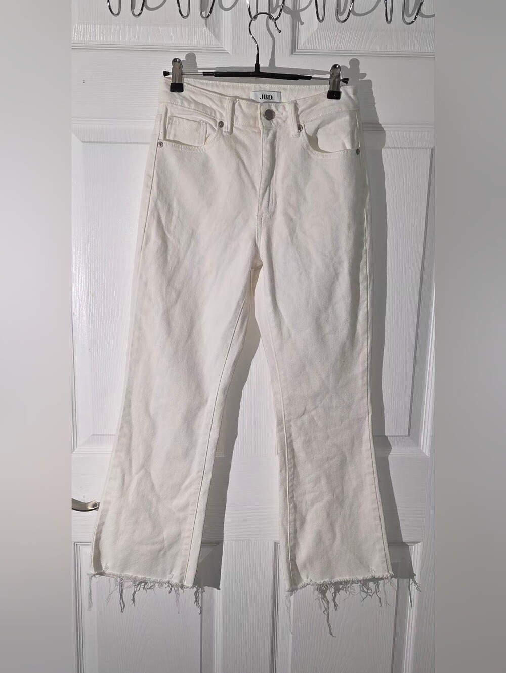Just Black White Flare Jeans with Raw Hem
